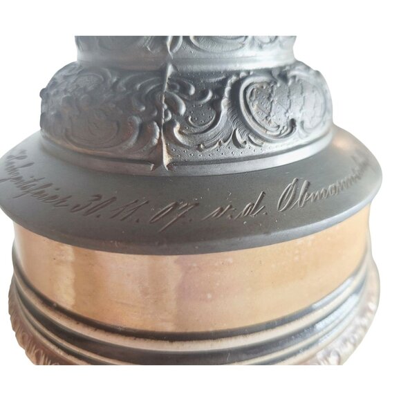 Antique Ceramic German Beer Stein Jakob Goldschmidt 1807 Hand-Painted Pewter Lid - Picture 11 of 16